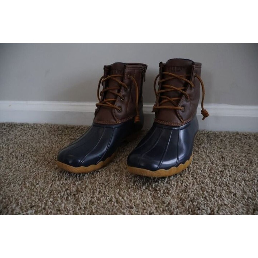 Sperry Saltwater Waterproof Duck Boots – Navy/Brown – Girls US 5